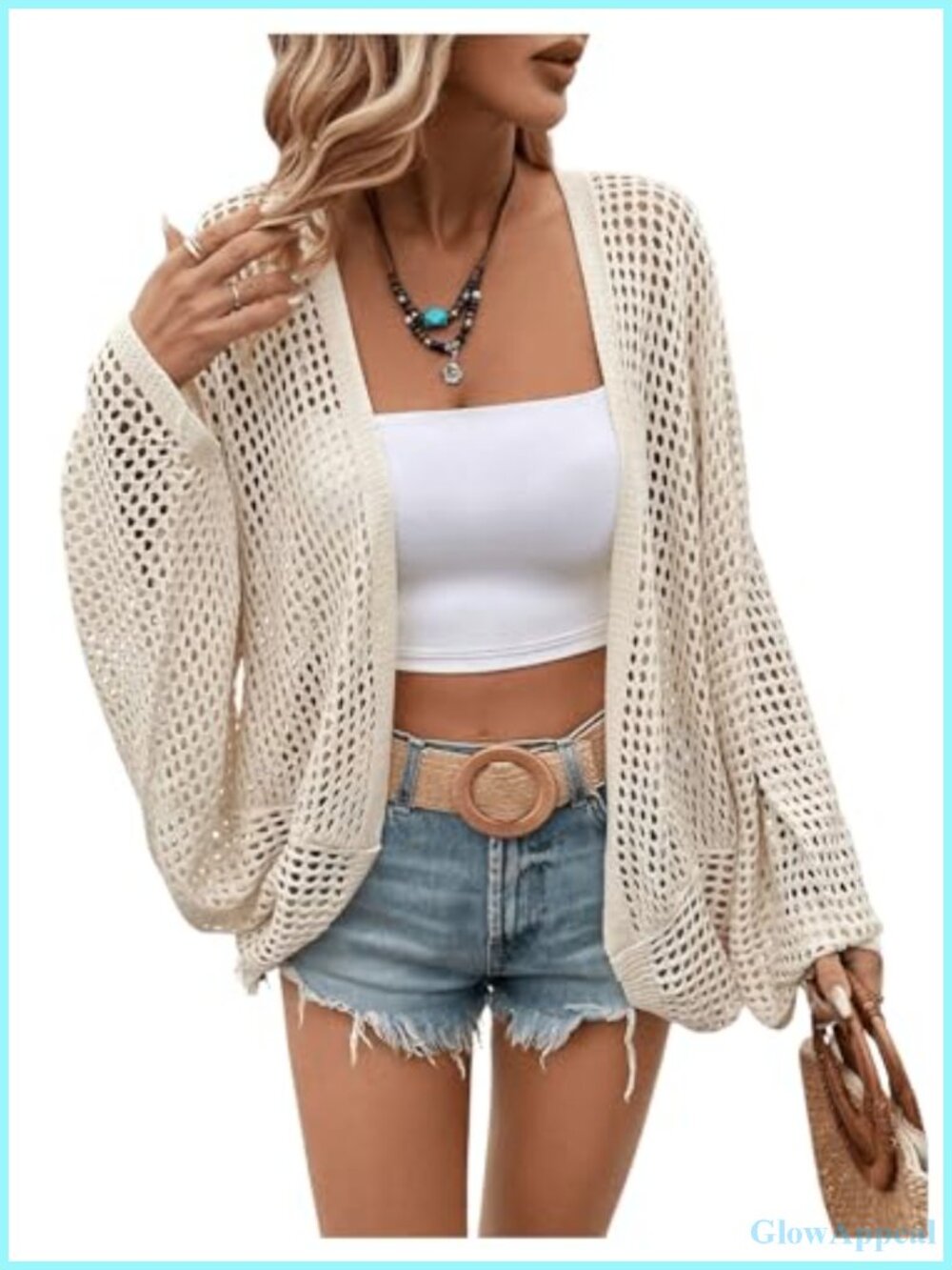 Women's Lightweight Crochet Cardigan Sweater Loose Fit Sheer Open Front